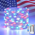 JMEXSUSS 4th of July Decorations Red White and Blue Fairy Lights Plug-in, 33ft 100 LED USB Fairy Light Indoor, 8 Modes Patriotic 4th of July Lights for Independence Day American Flag Holiday