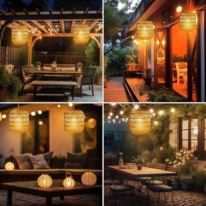 Outdoor Chandelier Solar Pendant Light Outdoor Hanging Lantern Solar Chandelier with Edison Bulb Remote Dimmable Waterproof for Porch Patio Gazebo Garden Yard Decoration