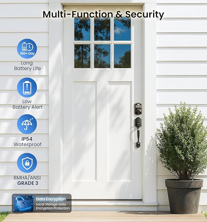 Veise KS02A Fingerprint Keyless Entry Door Lock, Auto Lock, Electronic Keypad Deadbolt for Front Door, Biometric, Anti-Peeping Password, Easy Install, Oil Rubbed Bronze