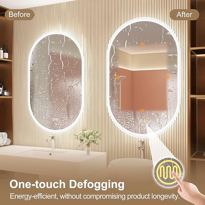 STARLEAD 32"x20" LED-Bathroom-Mirror-with-Lights, Wall-Mounted with Anti-Fog, 3 Color Temperature, Dimmable Brightness, Waterproof, Tempered Glass, Frontlit & Backlit, Oval