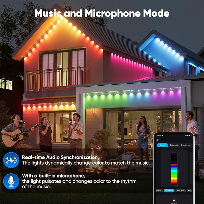 Smart Permanent Outdoor Lights for House, 99.9ft with 60 Smart AI RGB+IC LED Smart Outdoor Lights, 98 Scene for Halloween Christmas All Holiday Decor, IP67 Waterproof Work with Alexa, Google Assistant
