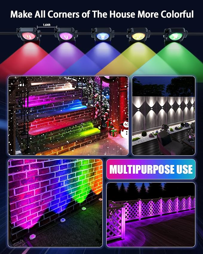 Permanent Outdoor Lights 150Ft 90LEDs, Smart RGB-IC Year Round Eave Deck Fence Outside Lights with Remote & App Control, Multicolor & White Individual DIY LED Christmas Holiday Decor