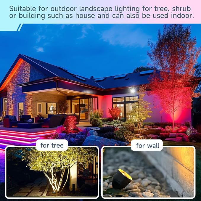 Gardencoin MR16 LED Bulb Color Changing, RGBCW Smart GU5.3 LED Bulbs Dimmable, 6W 12V Bi-Pin Base, Spotlight Bulbs Replacement for Halloween & Christmas Outdoor, WiFi Bluetooth Control (2 Pack)