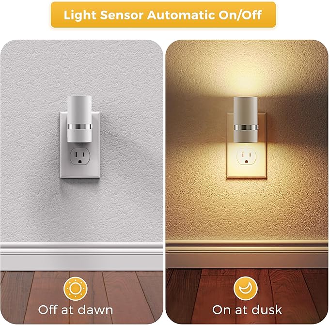 L LOHAS LED Night Lights Plug into Wall, Plug in Night Light with Light Sensor, Dimmable 0-100LM, Soft White 3000K, Wall Sconce-Style Design Night Light for Bedroom, Hallway, Stairs, 2 Pack