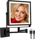 Ruacq Rechargeable Wall Mounted Makeup Mirror with Lights, Double Sided 1X/10X Magnifying Vanity Mirror with 3 Color Lights, Touch Screen Dimmable, 360° Rotation Foldable Arm (Oil Rubbed Bronze)
