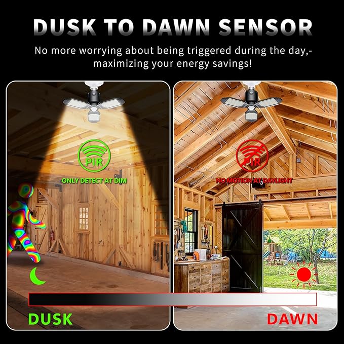 Motion Sensor Garage Light, 80W Garage Lights Ceiling Led Motion Activated,Dusk to Dawn Sensor Lights,Ultra Bright LED Shop Light Bulb,Screw in Lights for Barn,Basement(4Pack)