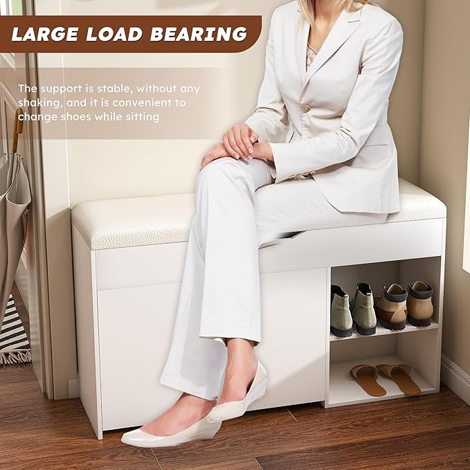 Entryway Bench with Shoe Storage,Adjustable 3-Tier Flip-Up Drawers & Hidden Cabinet,Space-Saving Shoe Organizer,Triple Storage and Modern Design for Hallway and Living Room