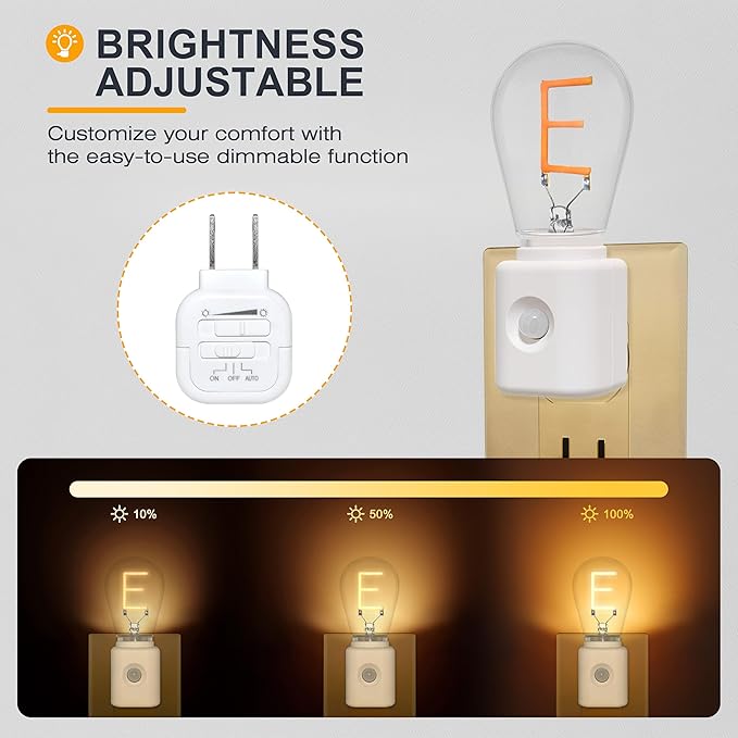 LED Motion Sensor Night Light, Plug-in, Dusk-to-Dawn Sensor, E-Type 2200K Warm, Motion-Activated LED Nightlight for Bedroom, Bathroom, Kitchen, Hallway, 1-Pack