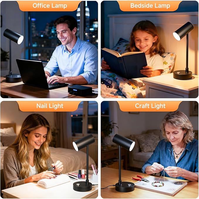 ShineTech LED Desk Lamp for Home Office, Dimmable Reading Desk Lamp with 3 Color Modes & Adjustable Brightness, Eye-Caring Table Lamp for Study, Bedroom Nightstand, Touch Control Bedside Lamp