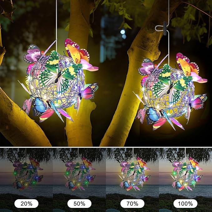 Lightess Butterfly Garden Decor Hanging Gazebo Lights, Waterproof Battery Operated Chandelier with Remote, Outdoor Lanterns for Patio, Porch, Pergola (2 Pack)