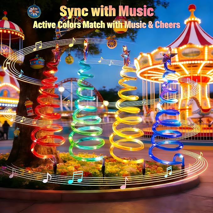 4 Pack Smart Spiral Pathway Lights Outdoor, DIY RGB Color Changing, 80+ Lighting Modes, Remote & App Control, Timer, IP67 Waterproof Landscape Path Lights for Holiday Yard, Garden & Patio Decor Lights