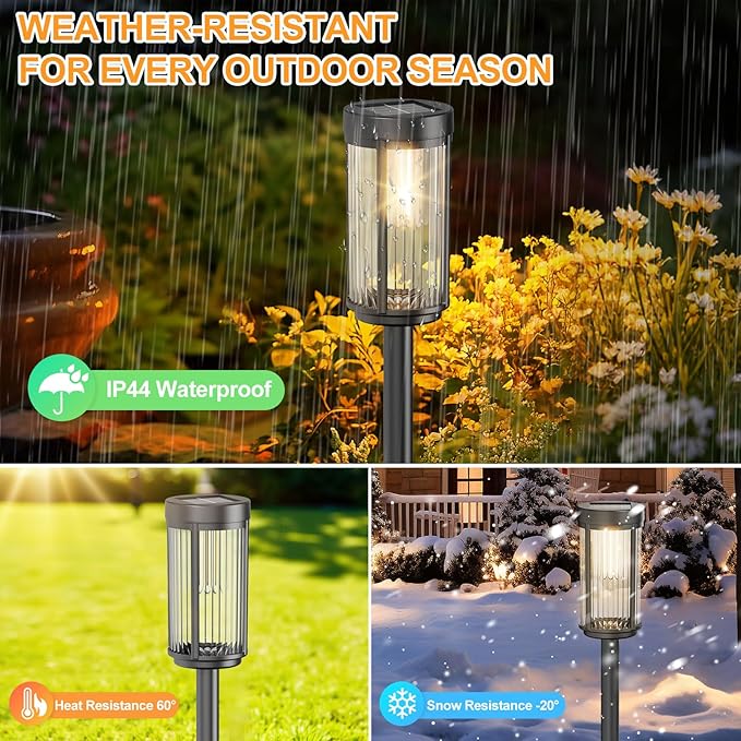 EXCMARK 12 Pack Outdoor Solar Lights Waterproof for Yard Garden Walkway Pathway Lawn Decorative Contemporary Landscape Lighting. (Warm White Light, 12)