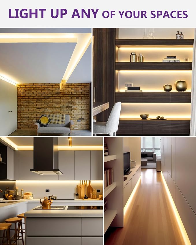 HitLights LED Strip Lights Kit Warm White with Remote & 24V Power Supply, 16.4ft Dimmable Tape Light 3000K, 600 LEDs, 425 lm/ft, CRI 90+, IP30, UL Listed, Lighting for Bedroom, Kitchen, Under Cabinets