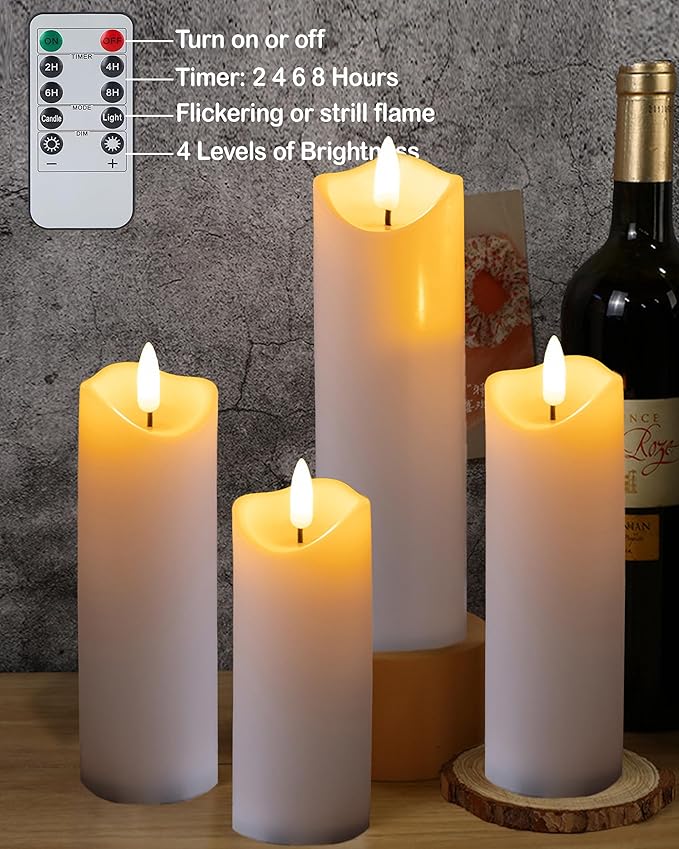 9-Pack White Flickering Flameless Candles Set with Remote Timer, 2" Diameter LED Pillar Battery Operated Candles Bulk for Home, Rustic and Farmhouse Decor (H 5" 6" 7" 8" 9")