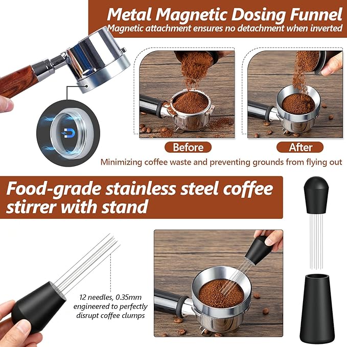 7 Pcs 53mm Espresso Accessories Kit, Spring Loaded Calibrated Tamper, WDT Tool, Coffee Measuring & Espresso Cup and Tamper Mat, Puck Screenr & Dosing Funnel, Fit 54mm Espresso Machine Accessories