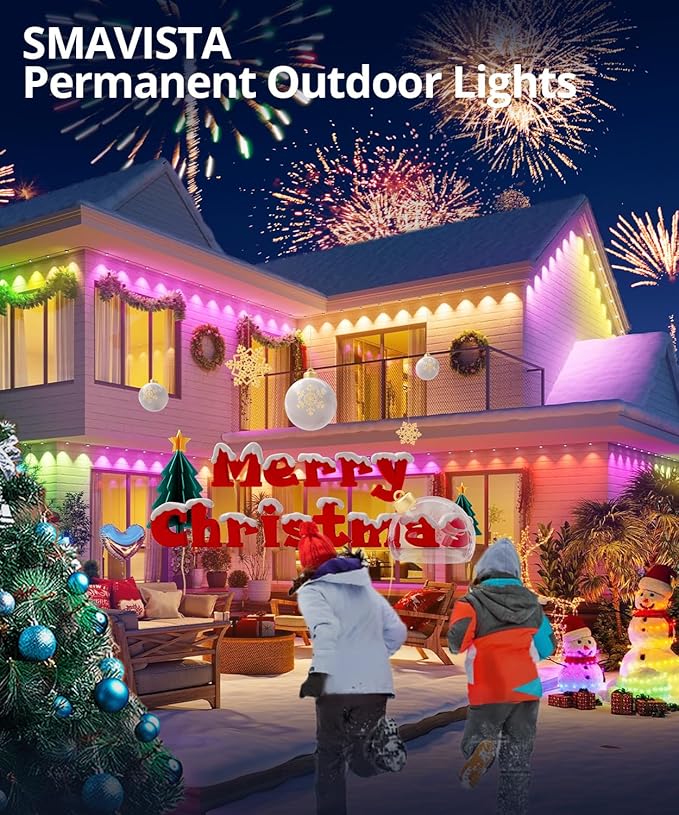 Smart Permanent Outdoor Lights, 150ft with 108 LED RGB String Lights, IP67 Waterproof Eaves Light with 44 Scene Modes for Halloween Christmas Birthday Holiday Party, APP/Voice/Remote Control