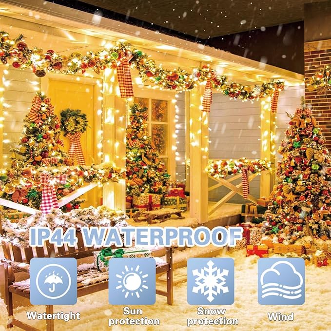 LAMPHOME 66ft Christmas Decorative Mini Lights,200 LED Transparent Wire Fairy Starry String Lights Plug in, 16 Lighting Modes, for Indoor Outdoor Xmas Tree Wedding Party Decoration (Warm White)