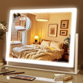ROLOVE Lighted Makeup Mirror 16.3"x12.6", Hollywood Vanity Mirror with 10X Magnifier, 3 Color LED Lighting Modes, Smart Touch Control & 360° Rotation, Tabletop Makeup Mirror (White, Gift Ready)