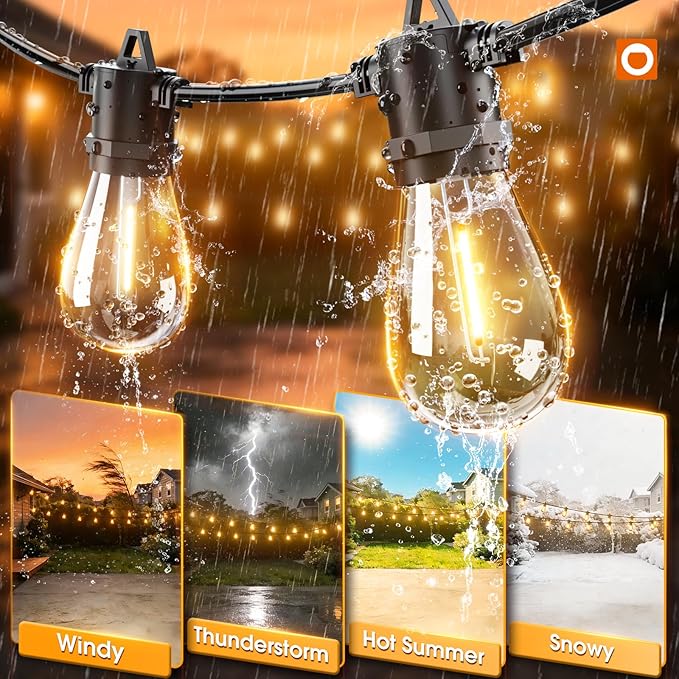 addlon 48FT(2FT Space) LED Outdoor String Lights with 24 Edison Shatterproof Bulbs, Heavy-Duty and Weatherproof Strand, Commercial Grade Patio Lights, Decorative for Garden or Patio, Black