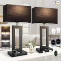 3 Color Temperatures Black Table Lamps for Bedrooms Set of 2, 22’’ Touch Control Bedside Nightstand Lamps with 2 USB Ports & AC Outlet, Modern Lamp Sets for Living Room, Stepless Dimming, Black Shade