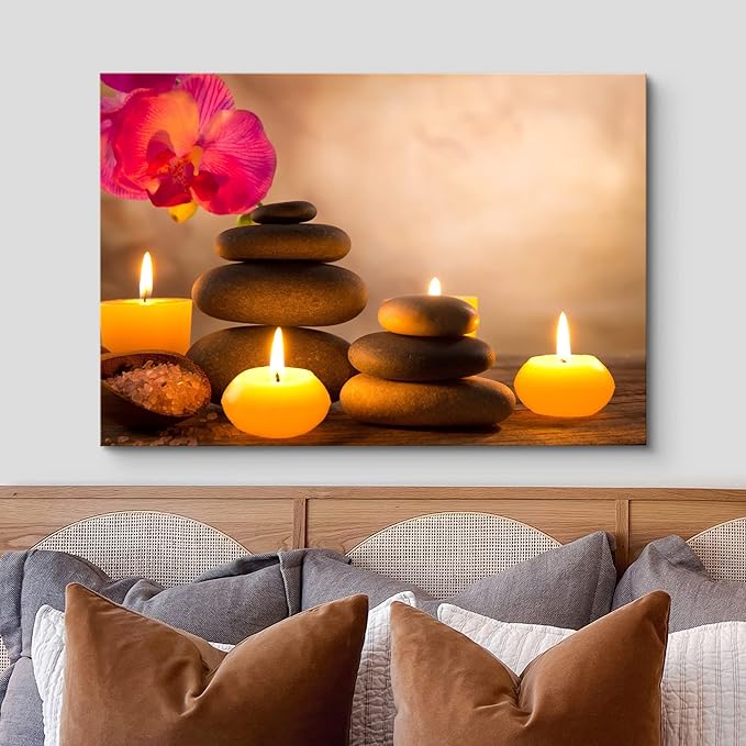 wall26 Canvas Prints Wall Art - Spa Still Life with Aromatic Candles and Zen Stones Modern Wall Decor/Home Decoration Stretched Gallery Canvas Wrap Giclee Print & Ready to Hang - 16" x 24"