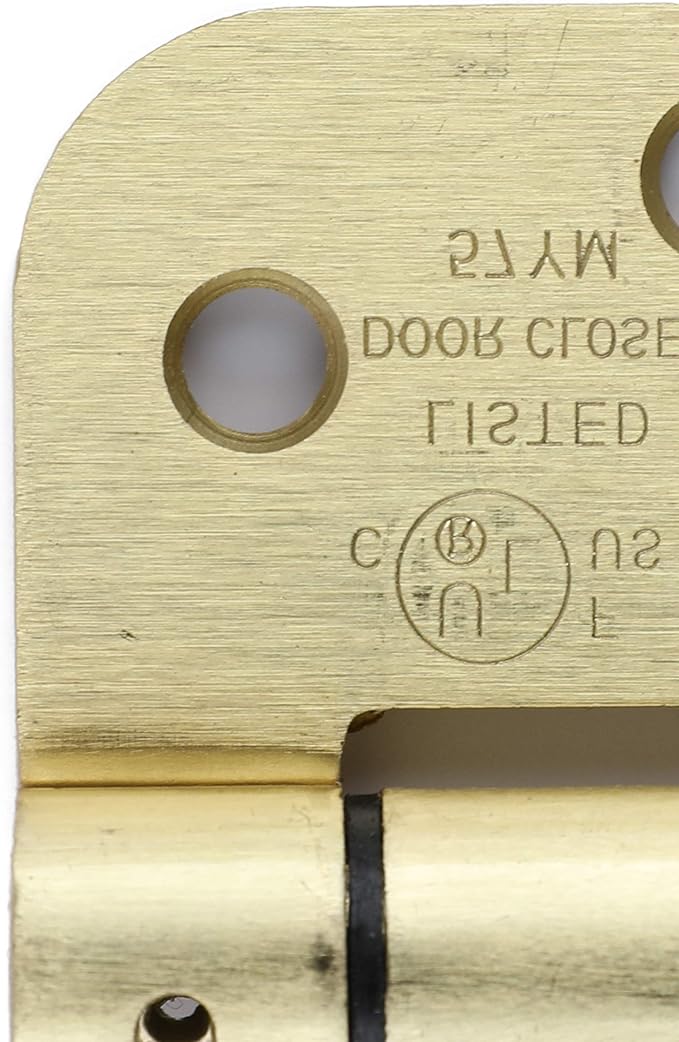 Self Closing Door Hinges, Spring Hinge Door Closer, Spring Loaded, Auto Close, 4 Inch, Automatic Closer, Auto Shut For Interior, Garage, Exterior, Adjustable Tension, 5/8” Radius Corner, Brass, 2 Pack