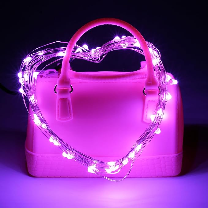 Karlling USB Plug in Fairy Lights,50 LED 16Ft Starry String Lights, USB Powered Romantic Lights for Valentine's Day, Bedroom, Wedding, Party(2Pack,Pink)