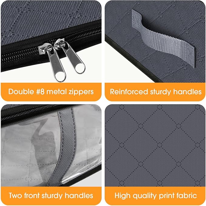 StorageRight Under Bed Storage Bags 8 Pack, 40L Large Clothes & Comforter Storage Containers with Clear Window, Breathable Fabric Organizer for Blankets, Bedding, Seasonal Clothing, Grey