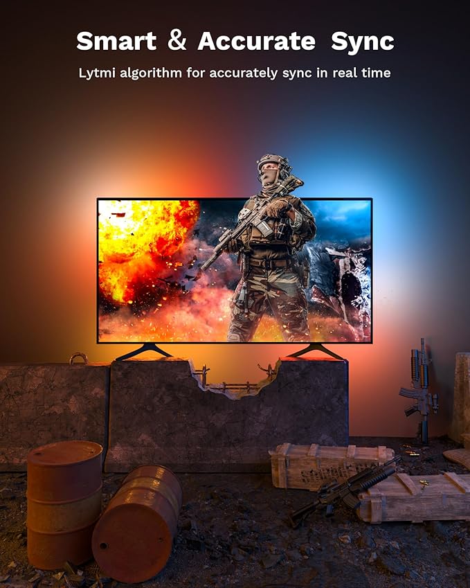 Lytmi Fantasy 3 TV Backlight Kit HDMI 2.1 with Sync Box Wi-Fi for 65-70 inch 8K 60Hz Color Lights Compatible Alexa and Google Assistant, App Control, Music RGB (Red, Green, Blue) LDD21