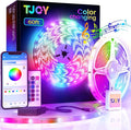 TJOY 60ft Bluetooth LED Strip Lights, Music Sync LED Lights Strip,RGB Color Changing Lighting with Remote,Smart Phone APP Control,Lighting for Bedroom,Ceiling,Room DIY(APP+Remote +Mic/60ftx1)