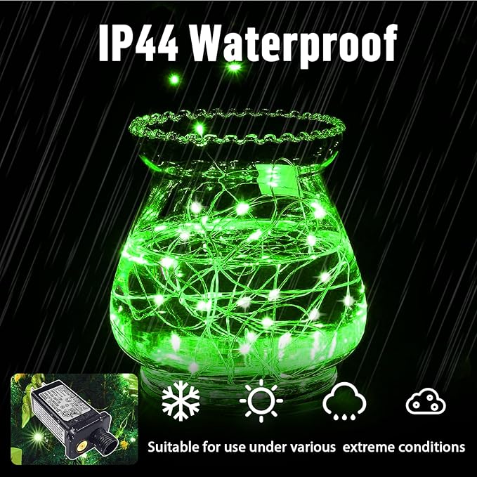 LAMPHOME 33Ft 100 LED Green St Patricks Day Fairy Lights with16 Lighting Modes, Waterproof Twinkle Firefly Lights,String Mini Light Plug in for Indoor Outdoor Tree Garden Party Decoration