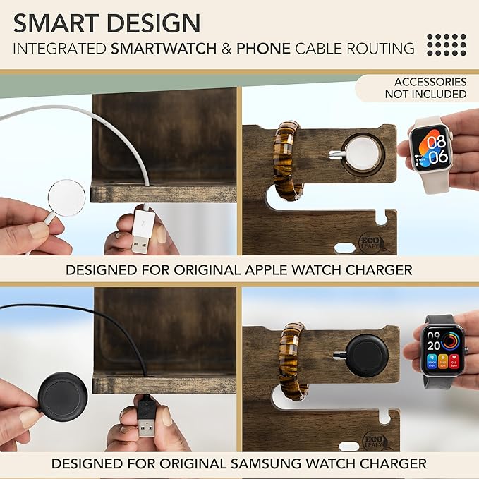 Nightstand Organizer- Phone Docking Station for Men- Unique Gifts for Husband, Father or Dad from Wife, Son or Daughter- Desk Organizer for Cellphone, Watches, Wallet and Key (Rustic)