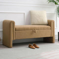 Modern 52" Storage Ottoman Bench, Upholstered End of Bed Storage Bench with Armrests, Entryway Bench, Teddy Foot Rest Stool for Living Room Hallway Bedroom (Coffee Brown)