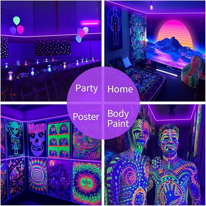 Black Light Strip, 79ft/24M Flexible LED Black Light with kit, 1440 Lamp Beads, 12V LED Light, Halloween Christmas Decoration, Non-Waterproof for Fluorescent Dance, Birthday, Glow Party