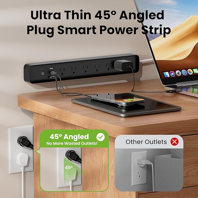 GHome Smart Power Strip 15A, 2.4G WiFi Smart plugs that work with Alexa & Google Home, Surge Protector Flat Plug with 6 APP Control WiFi outlets, FCC Listed, 7.18 ft flat extension cord, No Hub Needed