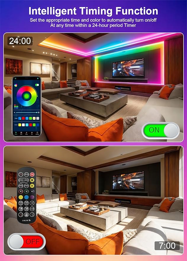 80FT COB RGB IC Outdoor LED Strip Lights Waterproof, Multicolor IP67 Outside Flexible UL Listed 24V with App Remote Control,Music Sync Exterior Rope Lights for Patio, Eave, Party Decorations(2 Roll)