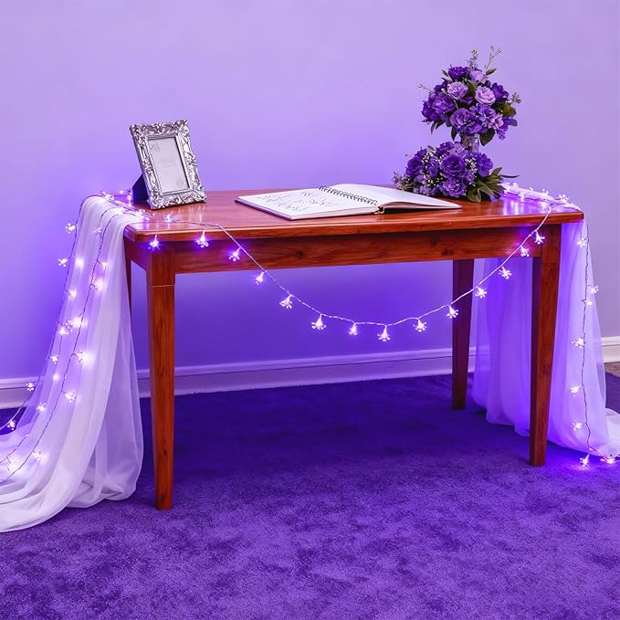 Decorative Flower String Lights, 33ft 100 LED Clear Wire Plug in Fairy Lavender Cherry Blossom Easter Christmas Hanging Decorations, Violiet Wedding Party Indoor Outdoor Decorations (Purple)