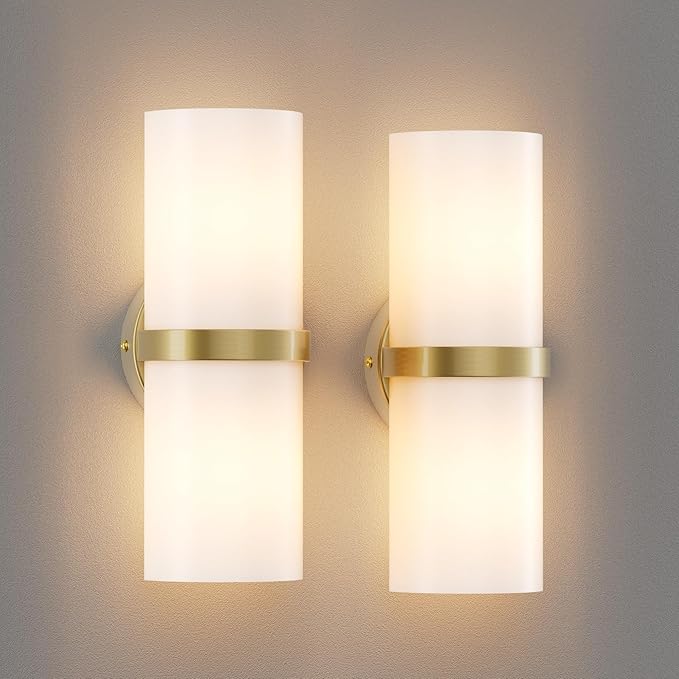 Gold LED Wall Sconce Set of 2 Indoor Hardwired for Living Room Bedroom Hallway Corridor Warm White 3000K (with G9 Bulbs)