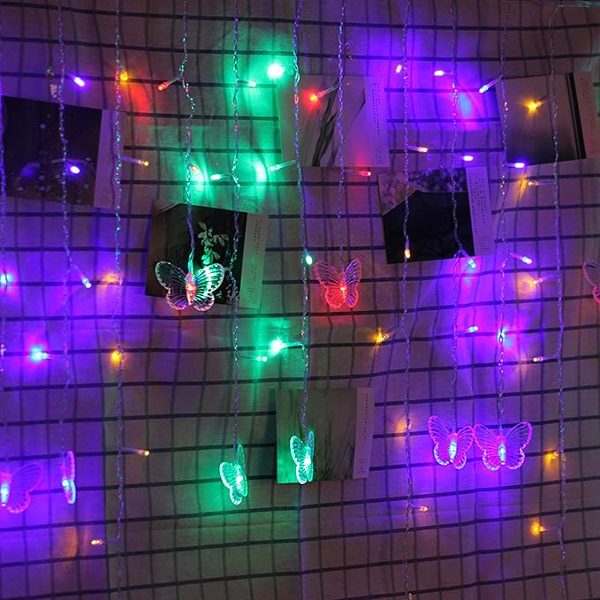 Butterfly Curtain Fairy Light, 8 Modes 120 LED USB Window Firefly Twinkle Timer String Lights 24 Butterflies with Remote, Waterproof Copper Wire for Room Bedroom Christmas Wedding Party Dorm Patio