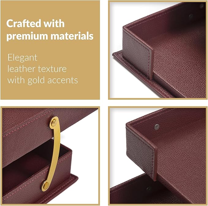 MOOGCO 12-Piece Leather Desk Set — Desk Pad 23.2" x 15.4", Double Document Tray, Pen Holder — Desk Organizer Set for Home Office & Executive Desk Accessories