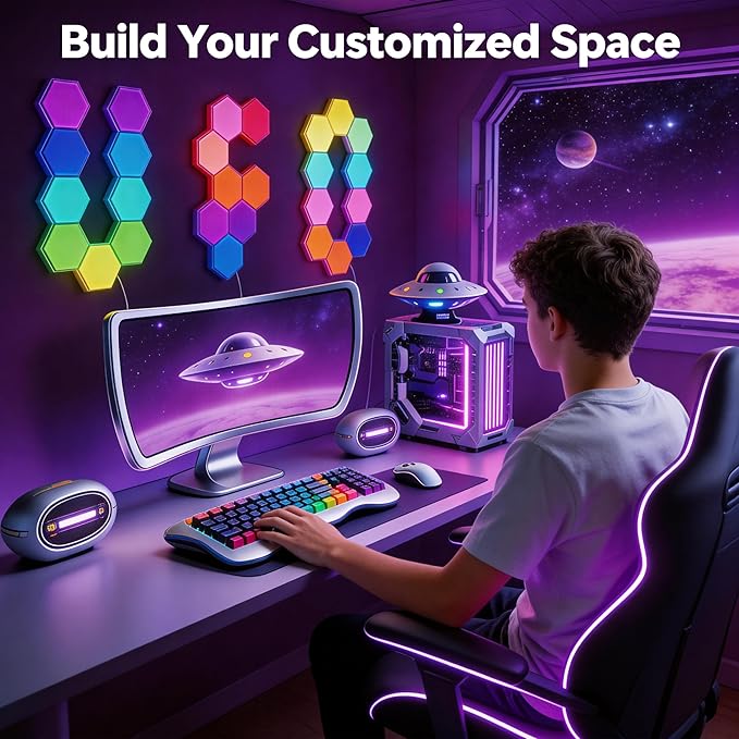 TISOFU Hexagon LED Lights - 20 Pack RGB Wall Panels, Modular Smart Gaming LED Panel with APP, Remote & Music Sync, Honeycomb Hexa Light for Bedroom, Party Decor, Kids, Adults, Gifts