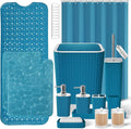 XLHOMO Bathroom Accessories Set - 26PC Gorgeous Teal Bathroom Set, Bathroom Accessory Set, Shower Curtain Set with Bathtub Mats for Shower Tub, Trash Can & Soap Dispenser