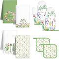 8 Pcs Tulip Floral Spring Style Kitchen Towels and Oven Mitts and Pot Holders Sets 4 Dish Towels 2 Absorbent Square Potholders 2 Heat Resistant Glove for Cooking Baking Home Gifting ﻿