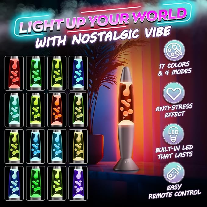 13.5" LED Liquid Motion Lamp with Remote Control – 17 Color Changing Decorative Mood Light for Bedroom, Living Room or Office – Christmas Retro Sensory Lamp with 4 Modes for Relaxing Ambient Lighting