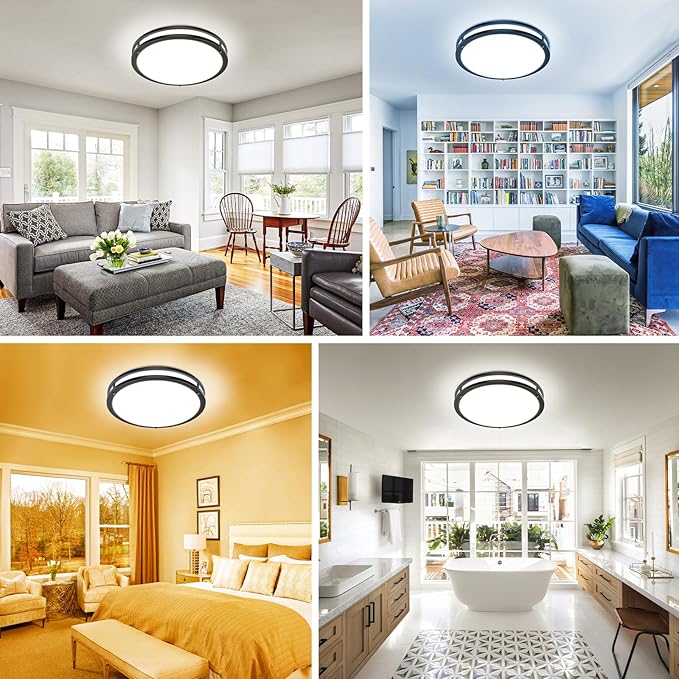 libtit 2Pack 13 Inch LED Ceiling Lights with Remote for Bedroom Kitchen, 24W 2400lm Super Bright & Dimmable Flush Mount Light Fixtures, 2700K-6500K Adjustable Modern Lamps with Timer, Black
