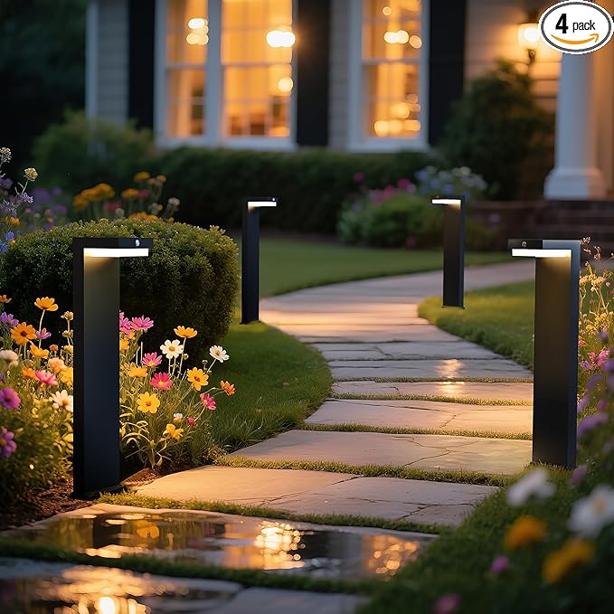 Solar Pathway Lights - Walkway Solar Lights for Outside - PIR Sensor & Two Lighting Modes - Rechargeable Battery Lasts Up To 55 Hours - 3000K - IP44 Weather Resistant - 4 Pack - 20.5" Height