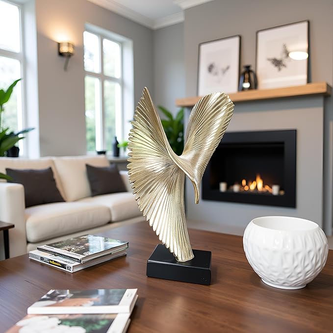 Modern Abstract Eagle Decorative Sculpture, Dining Living Room Desk Decor,Geometric Home Decor Statues,Shelf Top Decor Aesthetics, Coffee Tables or Office Shelves（Golden）