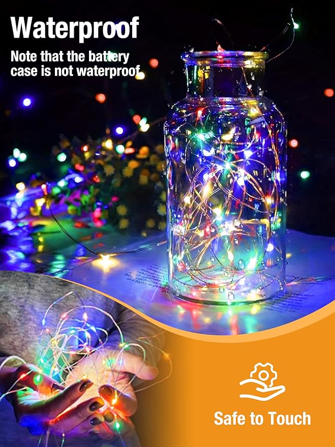 btfarm 4 Pack Fairy Lights Battery Operated with Timer, 16.4 FT 50 LED Silver Wire Twinkle String Lights 8 Modes Dimmable Waterproof for Indoor Christmas Bedroom Wedding Decorations, Multicolor