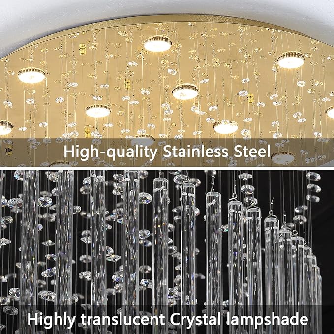 W24 x H78 Crystal Glam Chandelier Long Light Chandeliers with Dimmable Light Bulbs High Ceiling Light Fixtures for Foyer Entryway Living Room Stair Gold