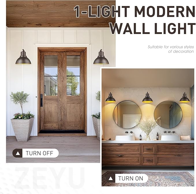 zeyu Large Barn Sconce Wall Lighting, 16'' Bronze Wall Sconce Lamp, Metal Dome Shade in Oil Rubbed Bronze Finish, ZY24-1W-L ORB